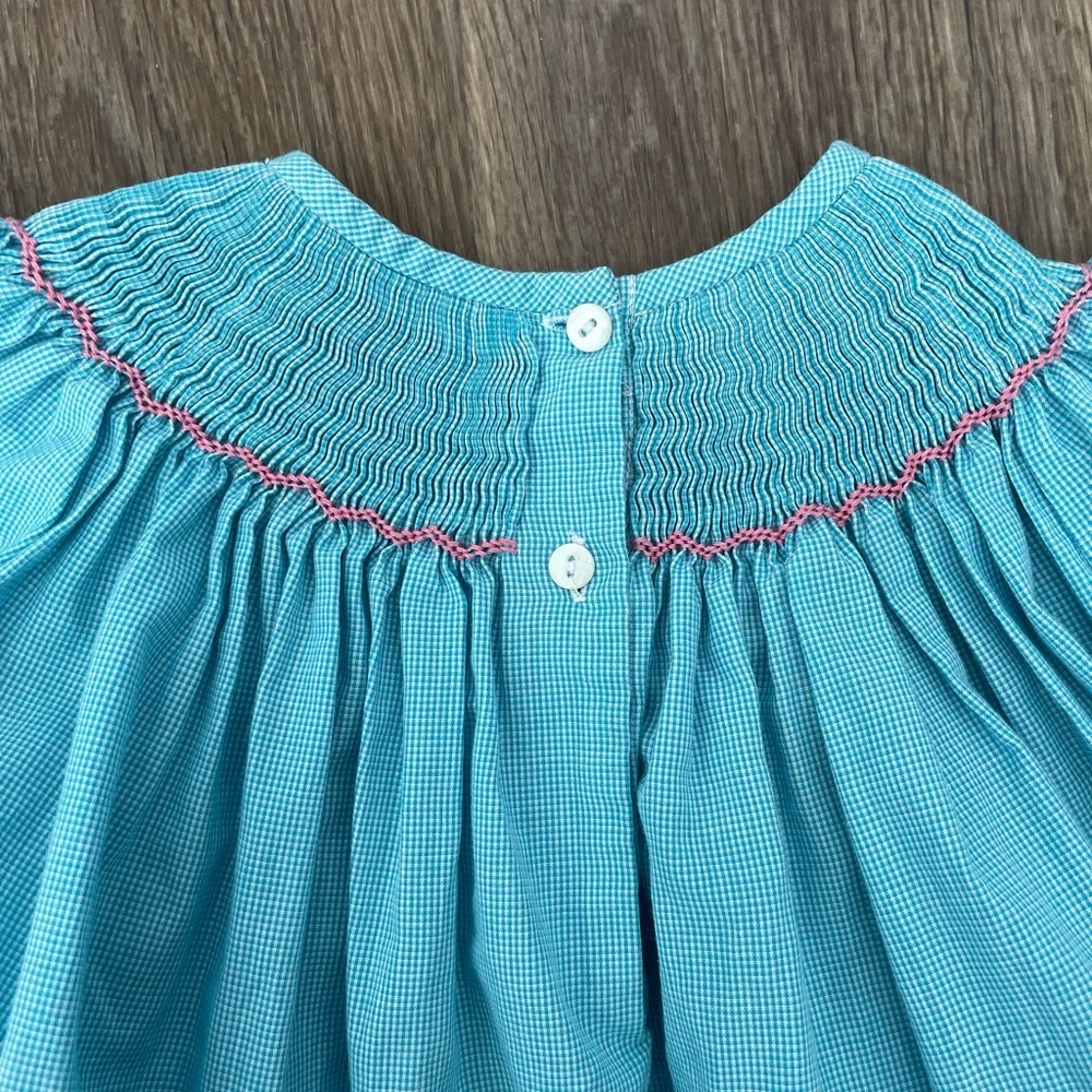 Amanda Remembered Smocked Dress Girls Size 4 Teal Purse Embroidery - Picture 6 of 6
